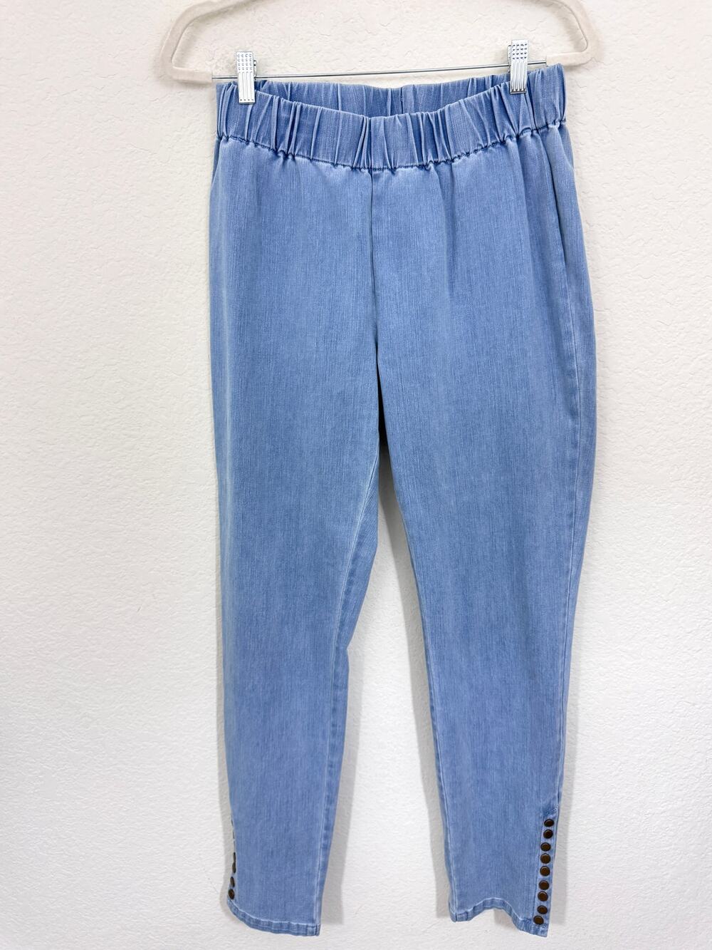 Soft Surroundings Womens Pull On Denim Pants Size Medium Tall Stretch Comfy Blue